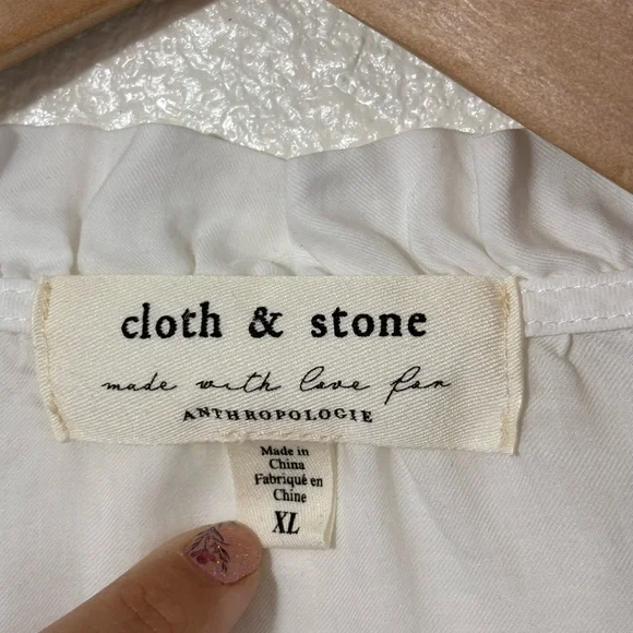 Cloth & Stone for Anthropologie Long Sleeve Ruffle Neck White Blouse Size XL - Picture 2 of 5